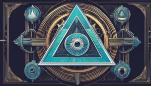 Triangular design with central eye.