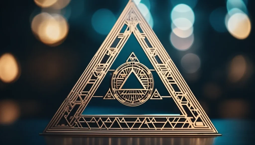 Golden triangle with detailed patterns.